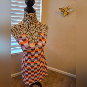 RSQ Retro 70's Inspired Halter Bodycon Mini Dress - Size Small